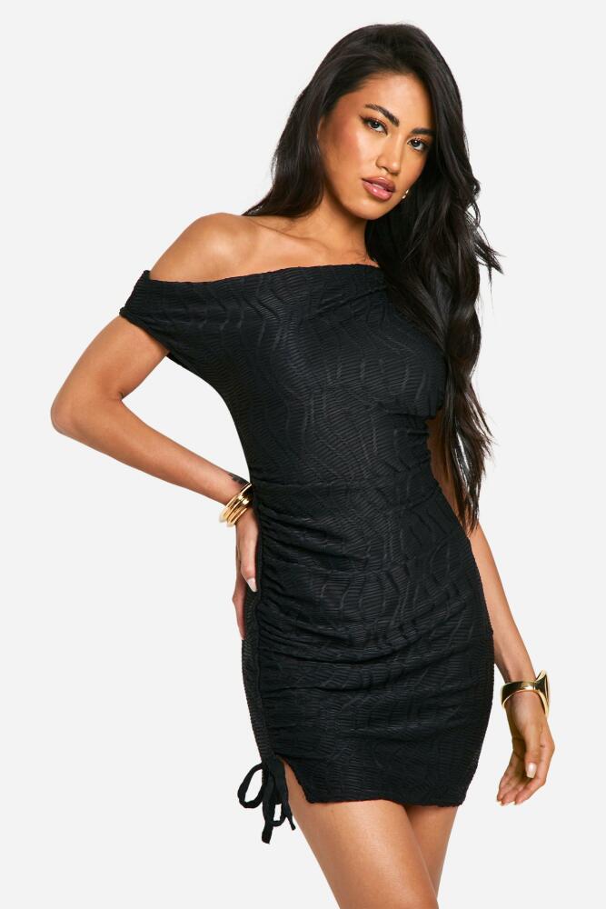 boohoo Womens Boat Neck Textured Rib Mini Dress - Black Cover