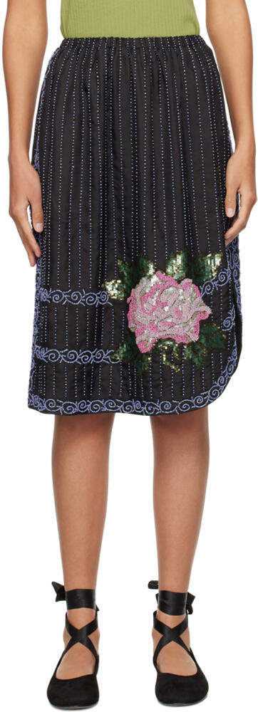 Bode Black Bourbon Rose Midi Skirt Cover