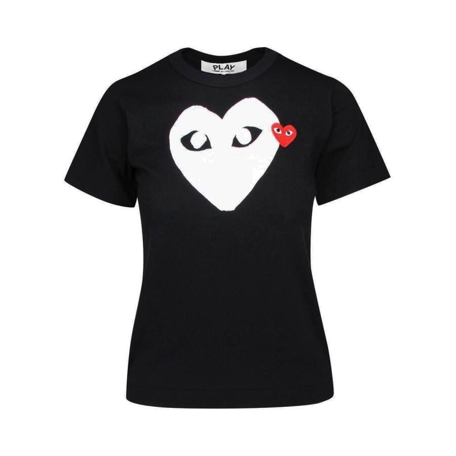 Comme Des Garcons Play Ladies Black T-shirt With Heart Print & Patch Cover