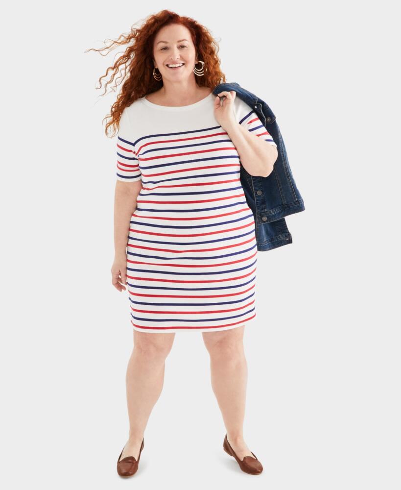 Style & Co Plus Size Printed Boat-Neck Dress, Created for Macy's - Nautral Shitake Cover