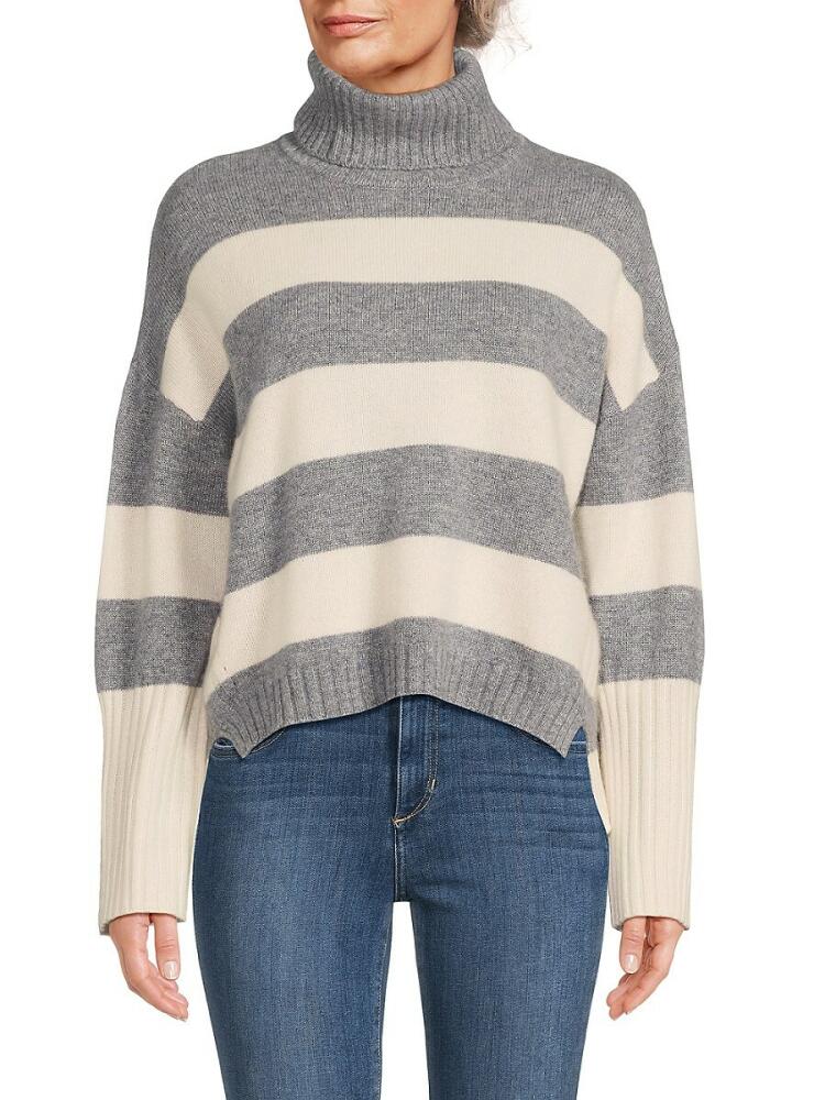 Design 365 Women's Striped Cashmere Turtleneck Sweater - Monument Cover