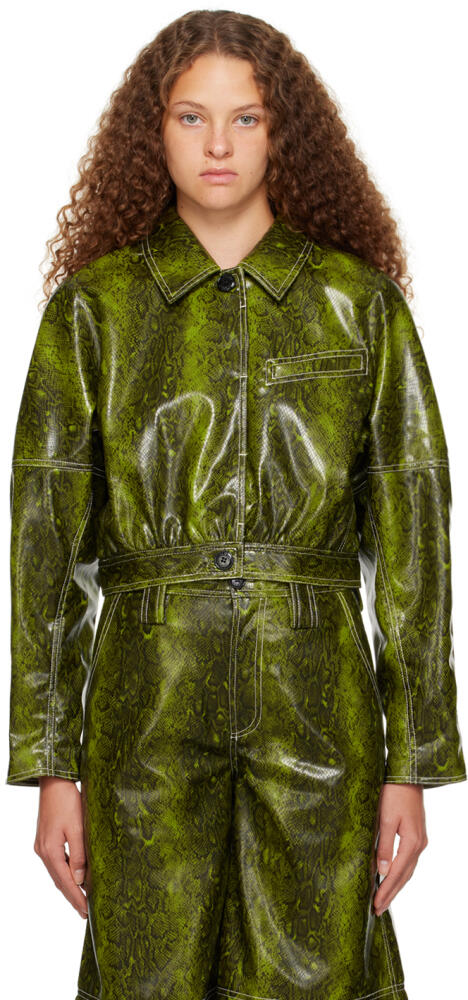 GANNI Green Snake Faux-Leather Jacket Cover