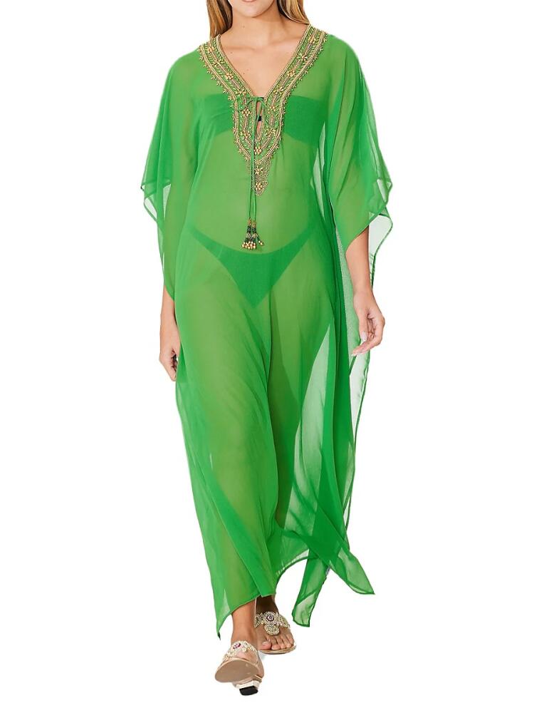 Ranee's Women's Beaded Maxi Kaftan Coverup - Green Cover