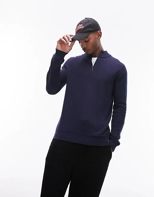 Topman essentials 1/4 zip sweater in navy Cover