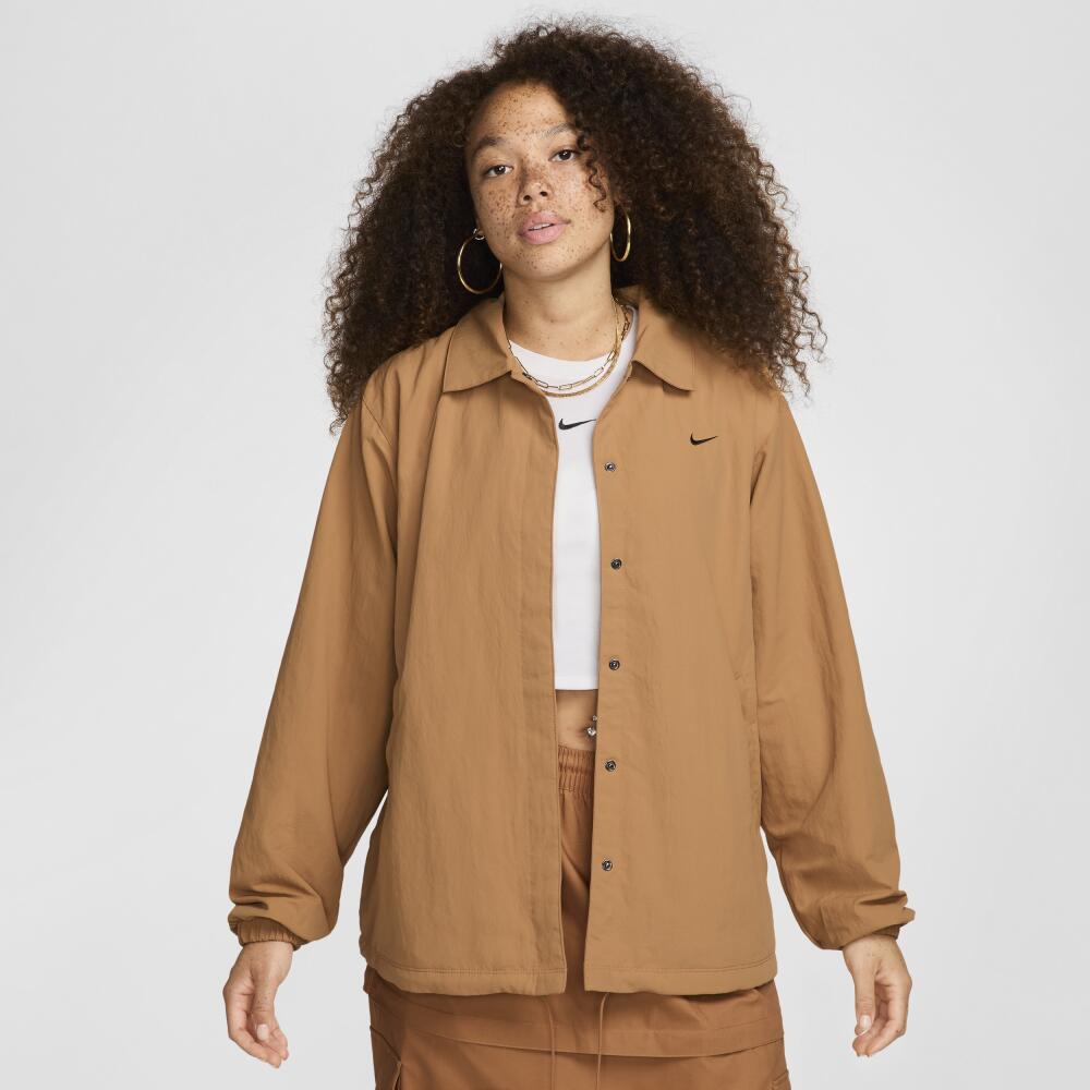 Women's Nike Sportswear Essential Oversized UV Woven Coaches' Jacket in Brown Cover