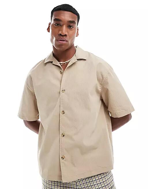 Pull & Bear textured shirt in sand-Neutral Cover