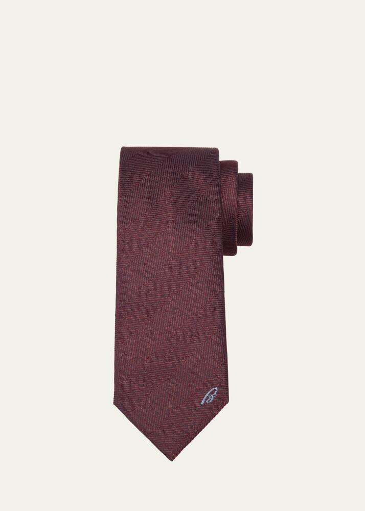 Brioni Men's Embroidered Herringbone Silk Tie Cover