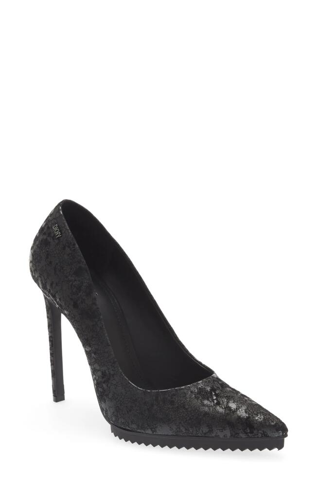 DKNY Carisa Pointed Toe Pump in Black Cracked Leather Cover