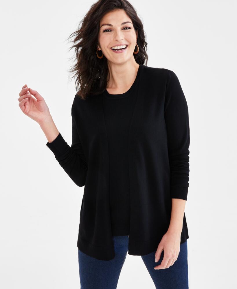 Style & Co Women's Open Front Cardigan Sweater, Created for Macy's - Deep Black Cover