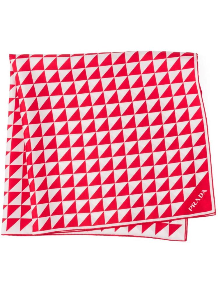 Prada logo-print silk twill scarf - Red Cover