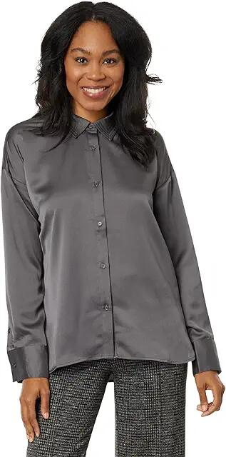 Lysse Kristin Stitched Satin Shirt (Dark Cinder) Women's Clothing Cover