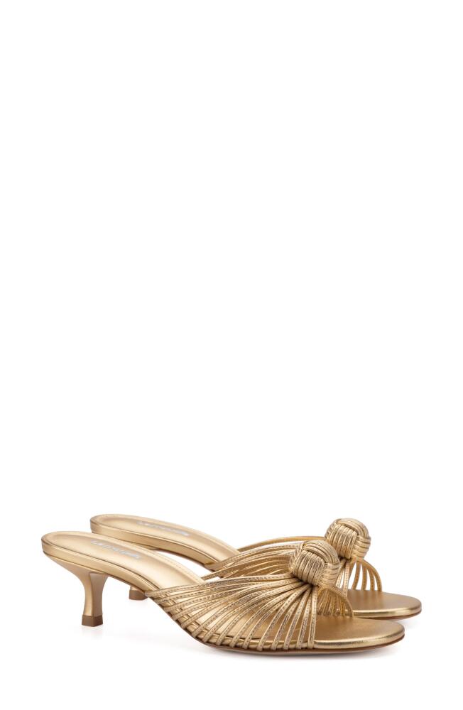 Larroudé Valerie Kitten Heel Slide Sandal in Gold Cover