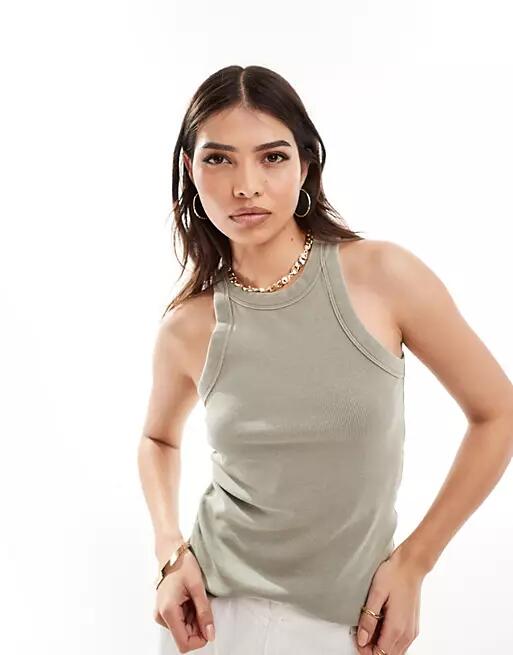 Mango racer tank top in washed khaki-Green Cover