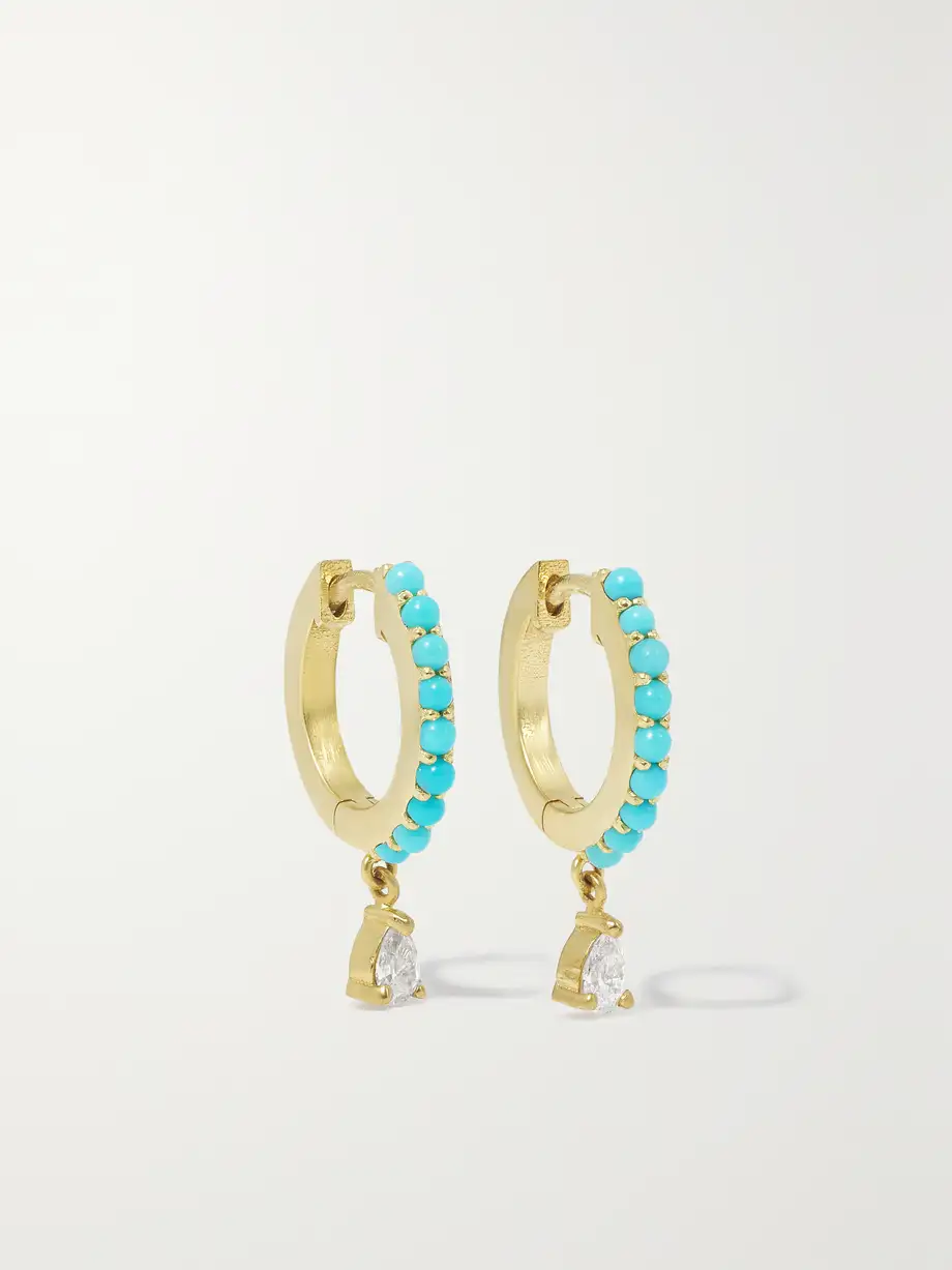 Jennifer Meyer - Small 18-karat Gold, Turquoise And Diamond Hoop Earrings - Blue Cover