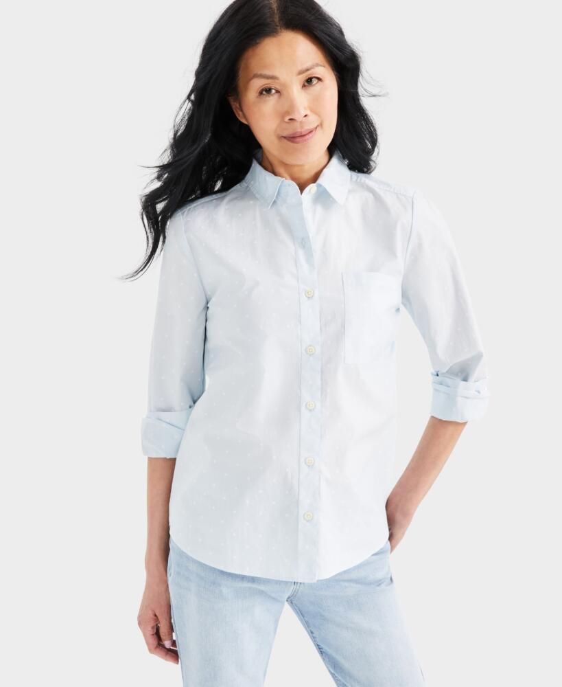 Style & Co Women's Printed Cotton Poplin Button-Up Shirt, Created for Macy's - Dot Cool Dusk Cover