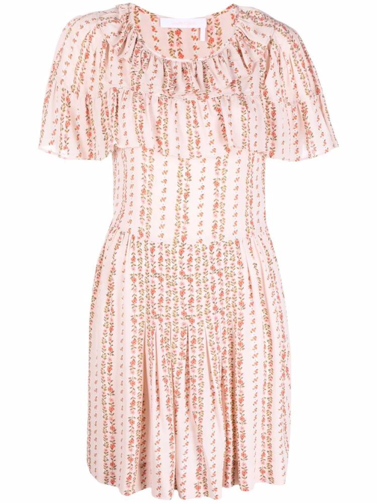 See by Chloé floral-print cape-like mini dress - Pink Cover