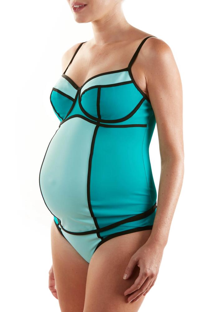 Cache Coeur Rosy Two-Piece Colorblock Maternity Tankini Swimsuit in Mint Cover