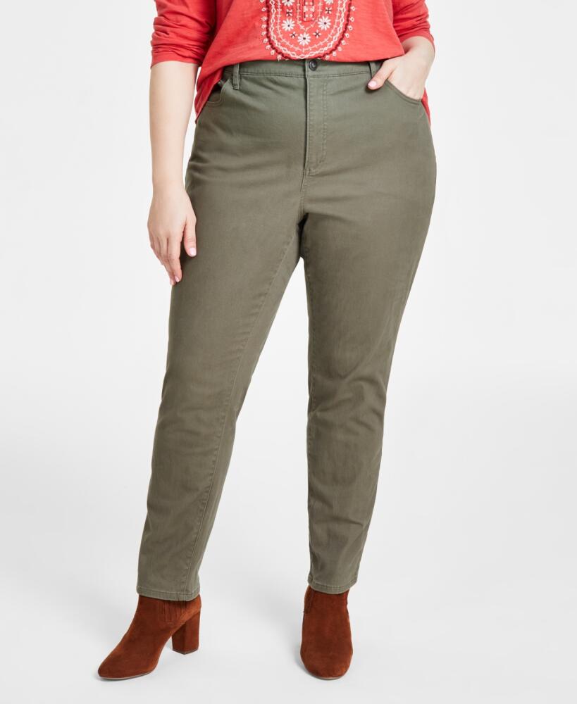 Style & Co Plus Size High-Rise Straight-Leg Pants, Created for Macy's - Olive Drab Cover