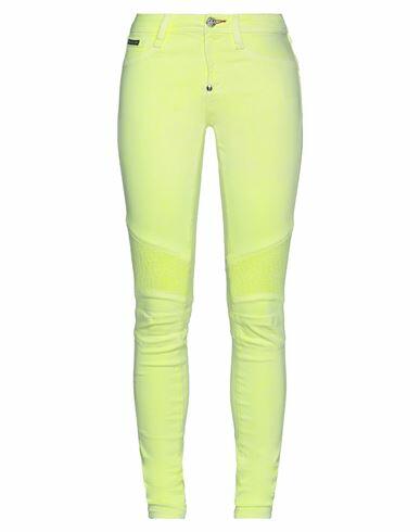 Philipp Plein Woman Jeans Acid green Cotton, Elastomultiester, Elastane Cover