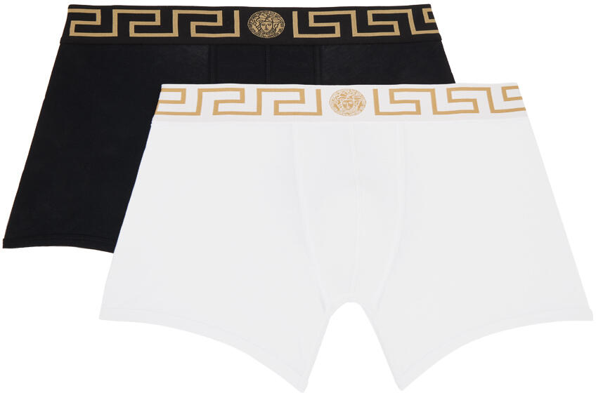 Versace Underwear Two-Pack Black & White Greca Border Boxers Cover