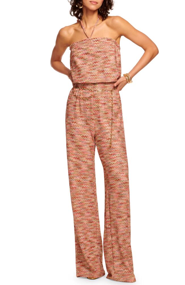 Ramy Brook Iva Chevron Stripe Halter Jumpsuit in Pink Punch Chevron Cover