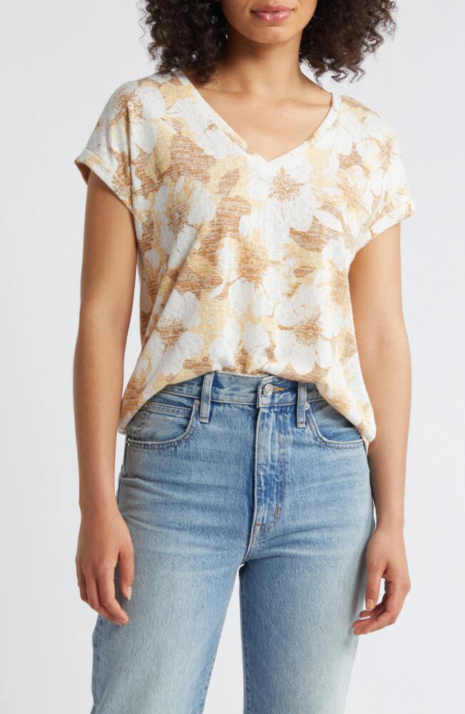 Bobeau Caty Crossback T-Shirt in Golden Brown Floral Cover