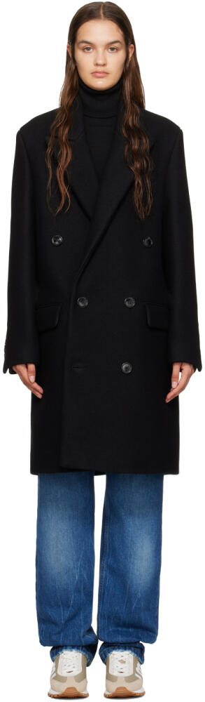 AMI Paris Black Double-Breasted Coat Cover