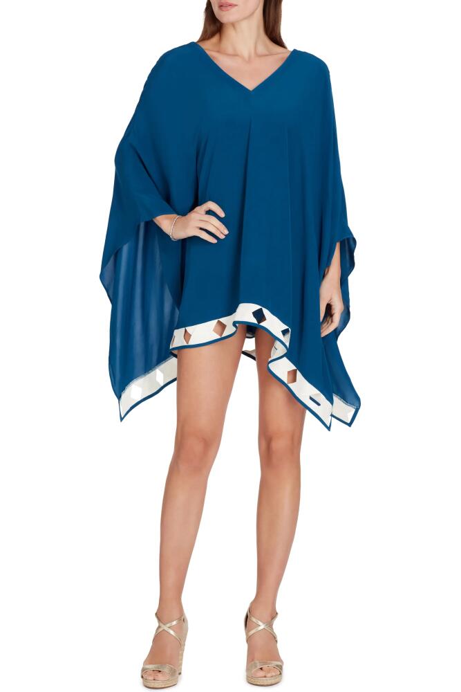 VALIMARE Bandage Hem Chiffon Cover-up Poncho in Mineral Blue Cover