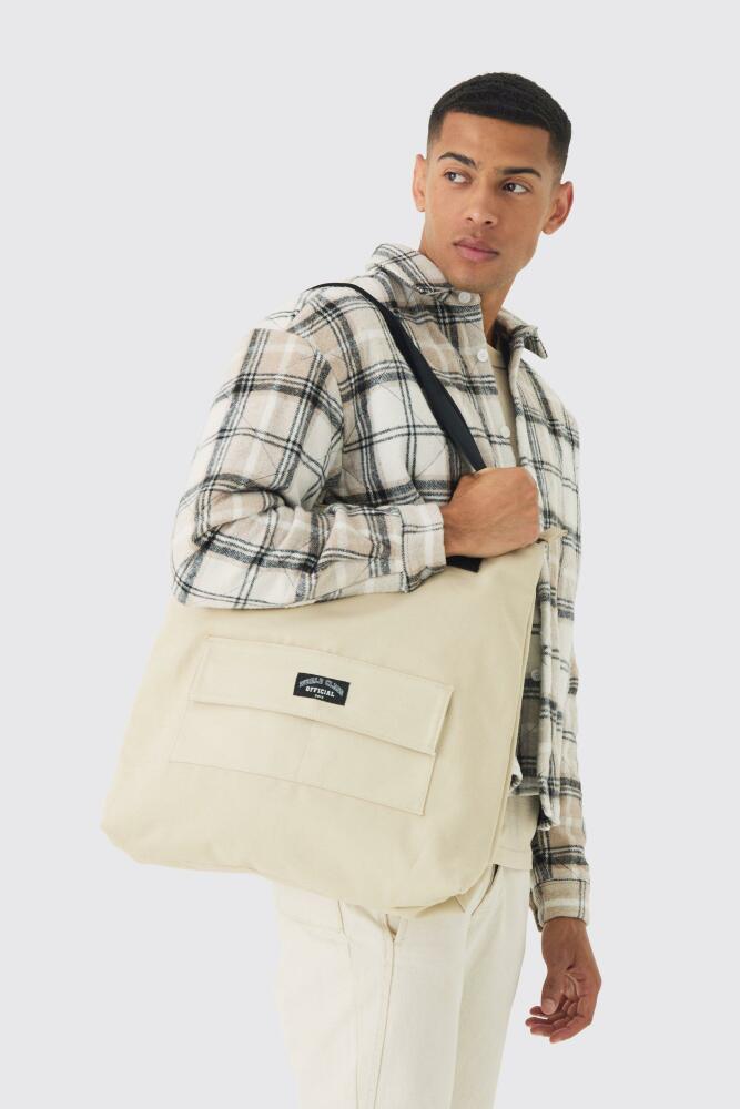 boohoo Mens Man Branded Tote Bag In Ecru - Cream Cover