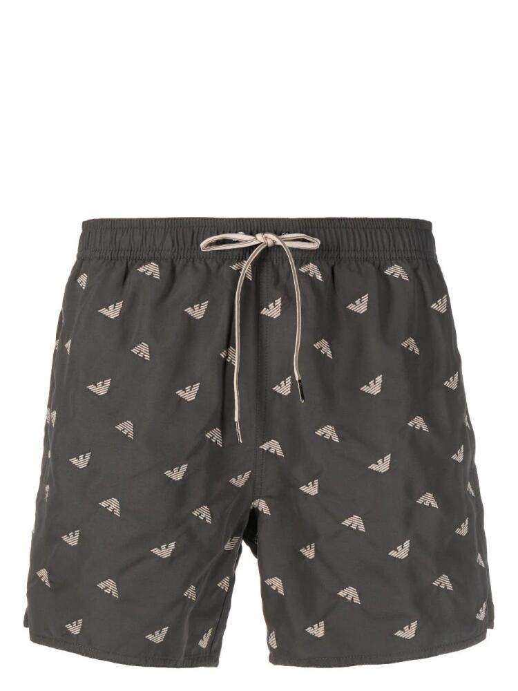 Emporio Armani logo-print elastic-waisted swim shorts - Grey Cover