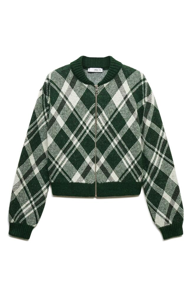 MANGO Check Zip-Up Cardigan in Green Cover