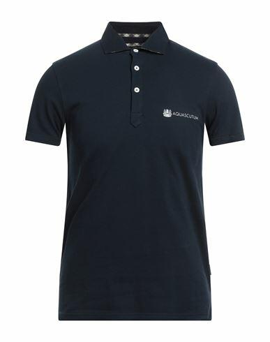 Aquascutum Man Polo shirt Navy blue Cotton, Elastane Cover