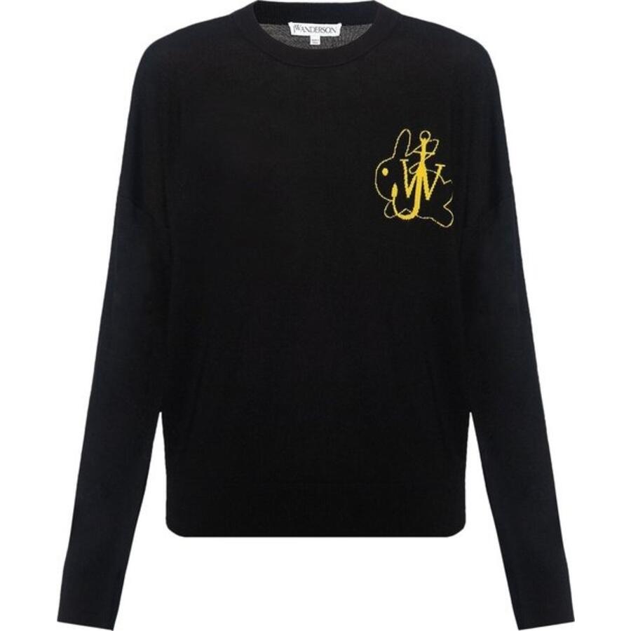 JW Anderson Mens Black Bunny-Motif Merino Jumper Cover