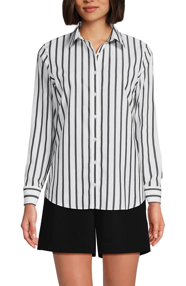 Lands' End No Iron Supima Cotton Long Sleeve Shirt in Black Dual Stripe Cover