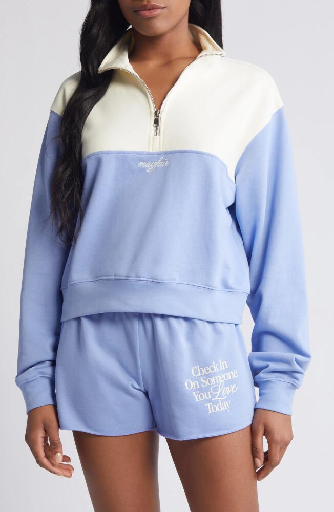 THE MAYFAIR GROUP Check In Half Zip Sweatshirt in Cream/Periwinkle Cover