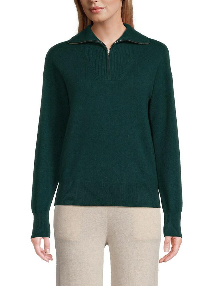 Amicale Women's Cashmere Quarter Zip Sweater - Spring Green Cover