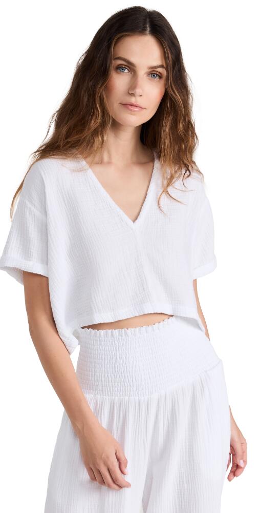 MONROW Gauze V Neck Mini Top White Cover