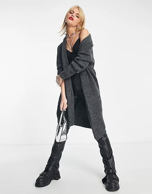 Only longline cardigan in charcoal gray Cover