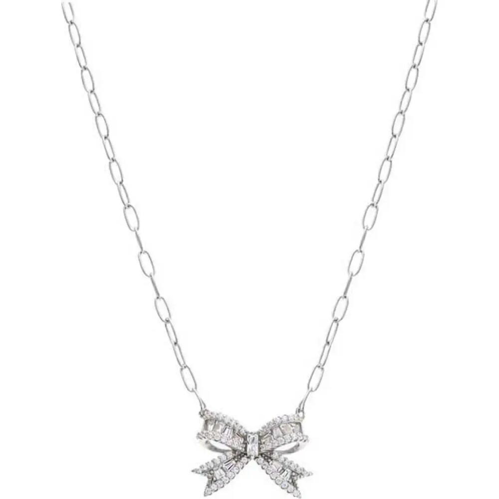 BY ADINA EDEN Pave X Baguette Mini Bow Tie Link Necklace in Silver Cover