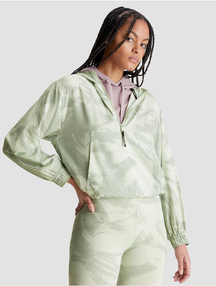 Calvin Klein Women's CK Sport Printed Boxy Cropped Anorak Jacket - Green Cover