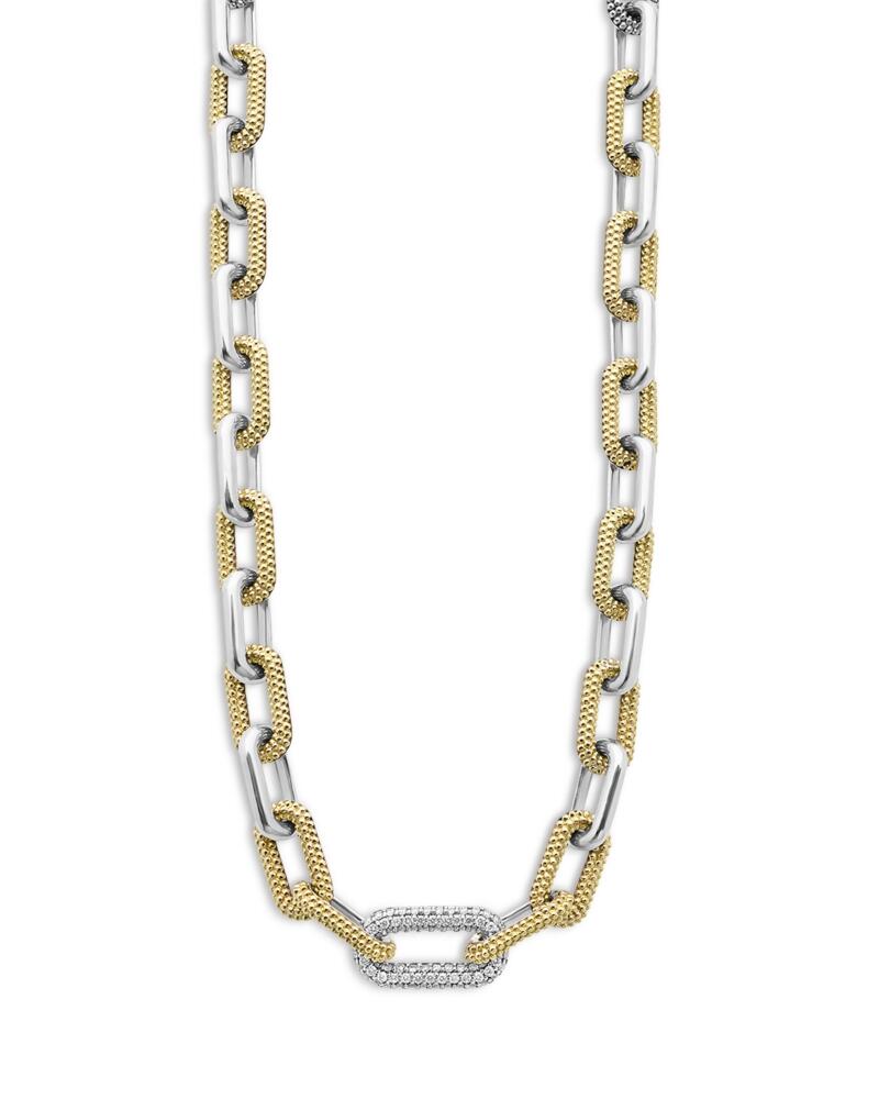 Lagos 18K Yellow Gold & Silver Caviar Diamond Link Necklace, 18 Cover