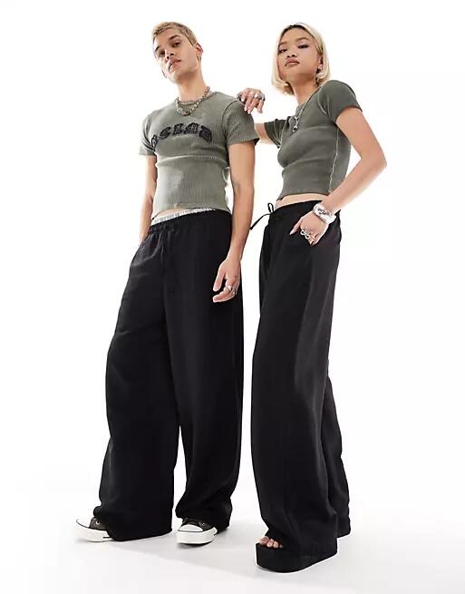 Reclaimed Vintage unisex linen look pull on pants in black Cover