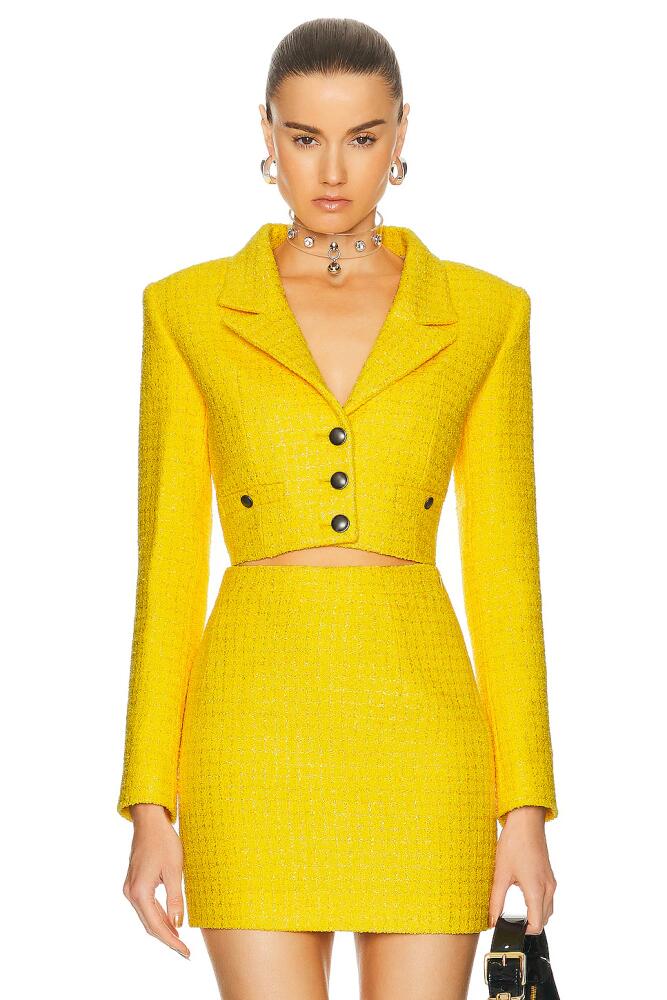 Alessandra Rich Checked Tweed Boucle Cropped Boxy Jacket in Mustard Cover