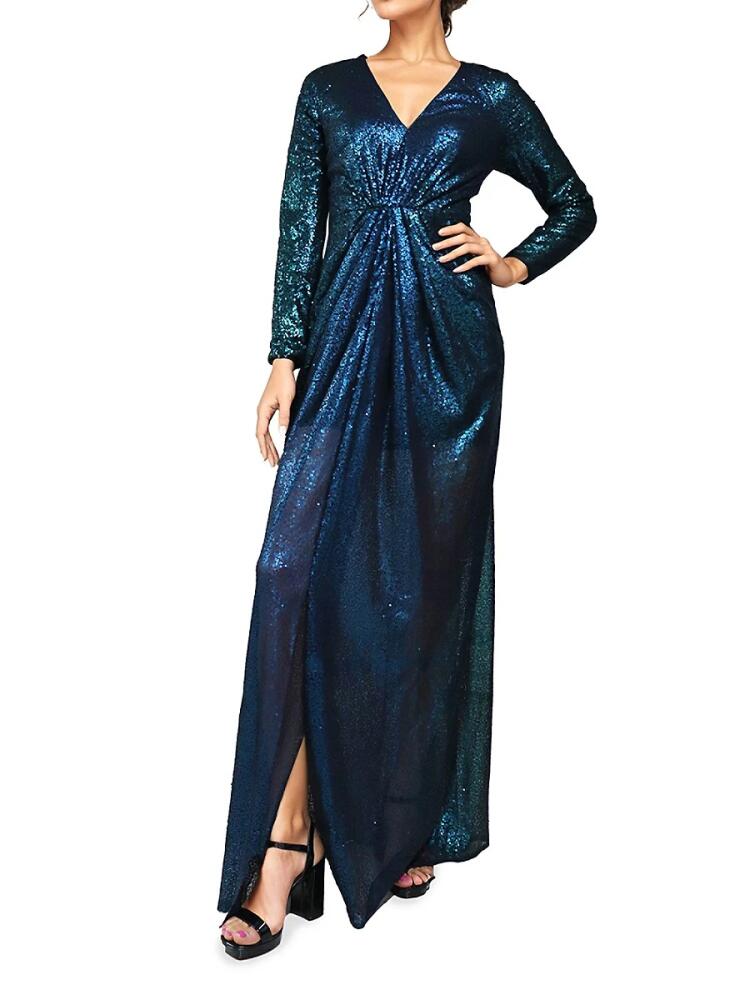 Rene Ruiz Collection Women's Sequin Draped Gown - Teal Cover