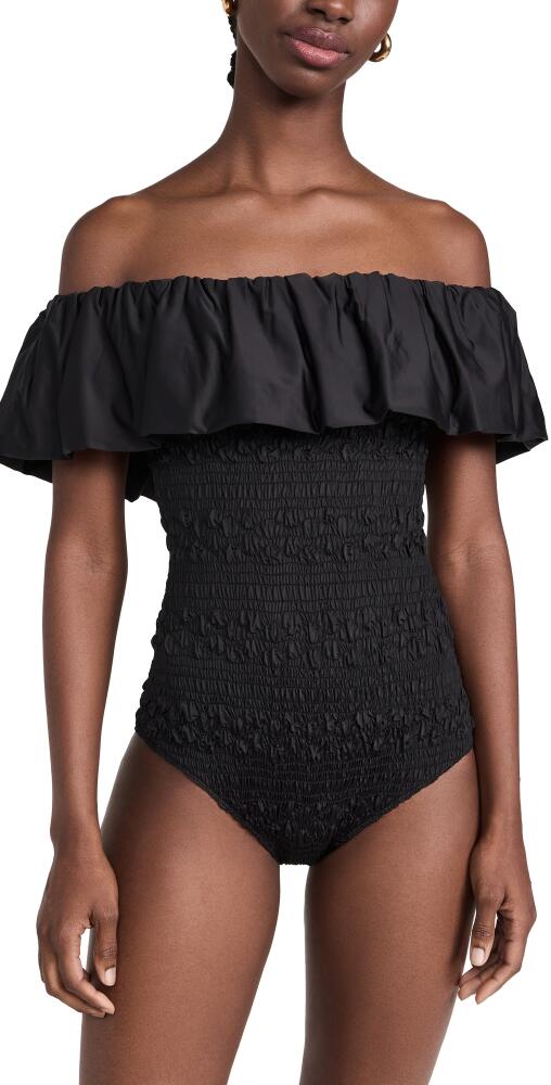 Sea Smocked Strapless One Piece Black Cover