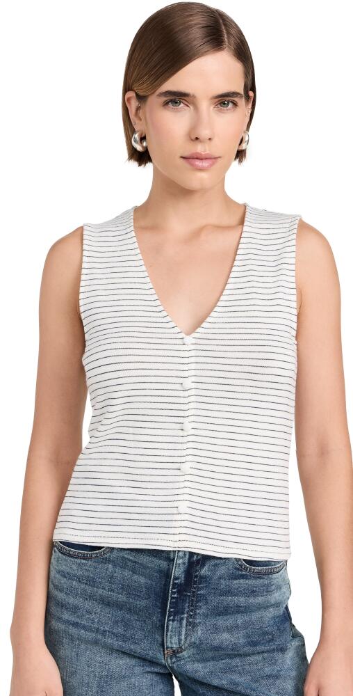 rag & bone The Knit Stripe Button Up Tank Ivorymult Cover