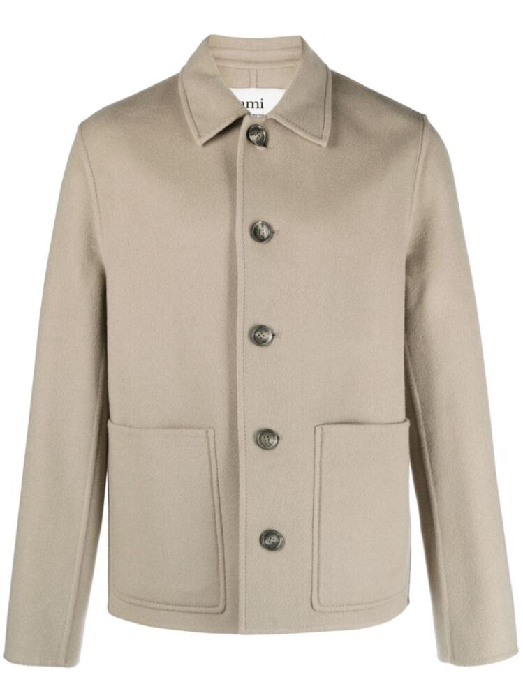 AMI Paris spread-collar single-breasted coat - Neutrals Cover