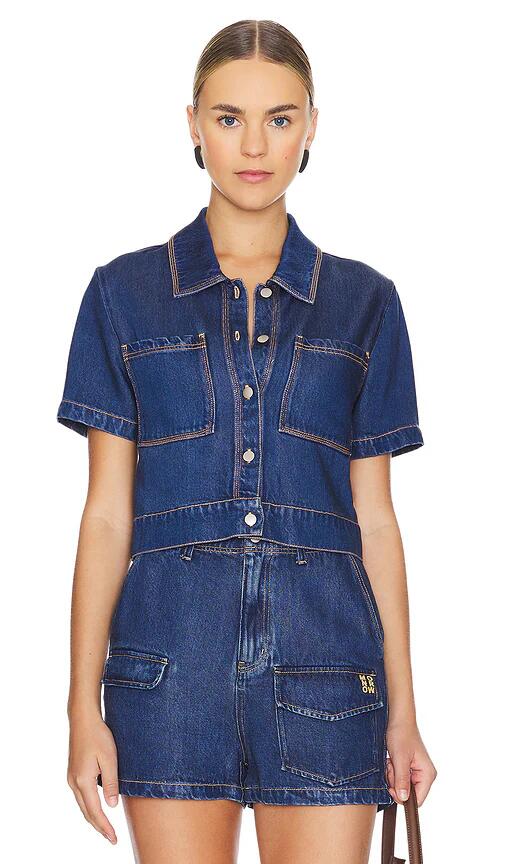 MONROW Soft Denim Shirt Sleeve Short in Blue Cover