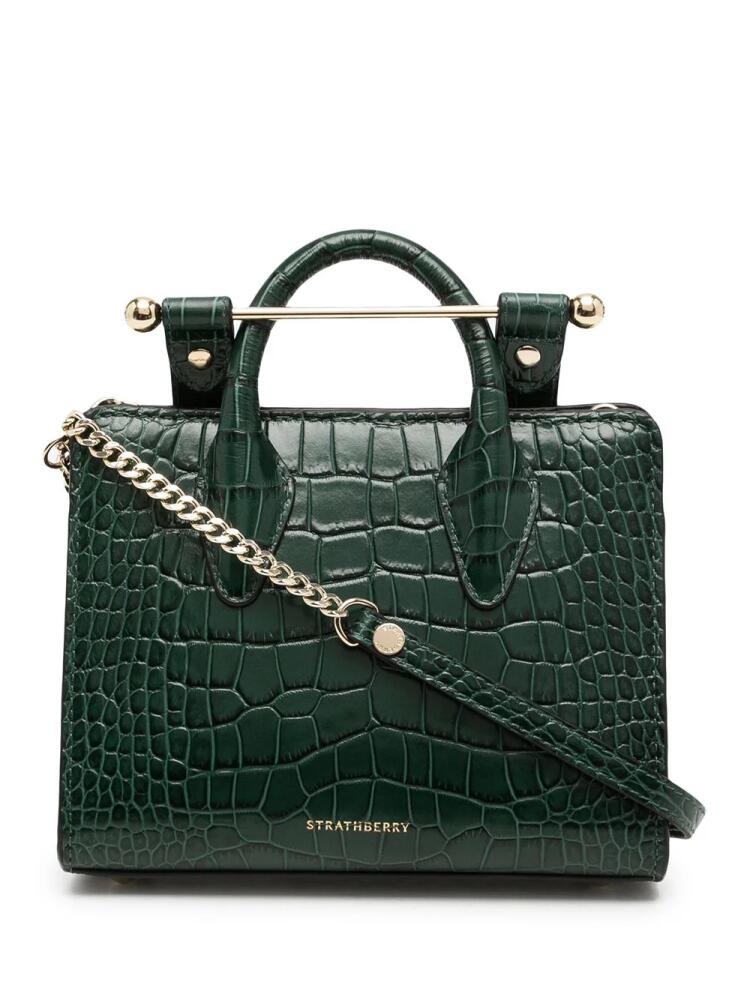 Strathberry crocodile-effect leather tote bag - Green Cover