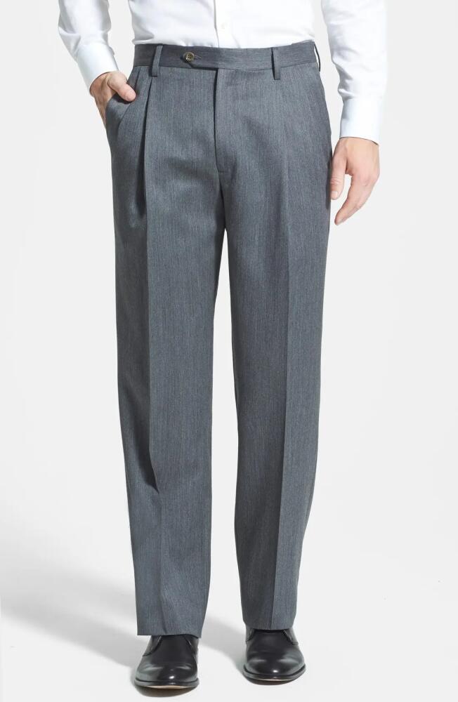 Berle Pleated Classic Fit Wool Gabardine Dress Pants in Medium Grey Cover